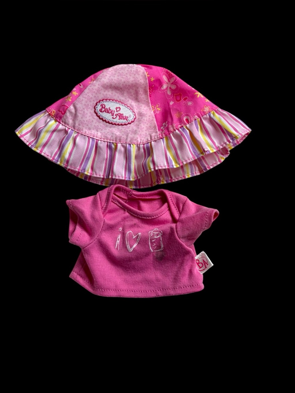 Vtg 2006 Hasbro Baby Alive Doll Clothes Lot Pink Sun Hat & Wets N Wiggles Shirt